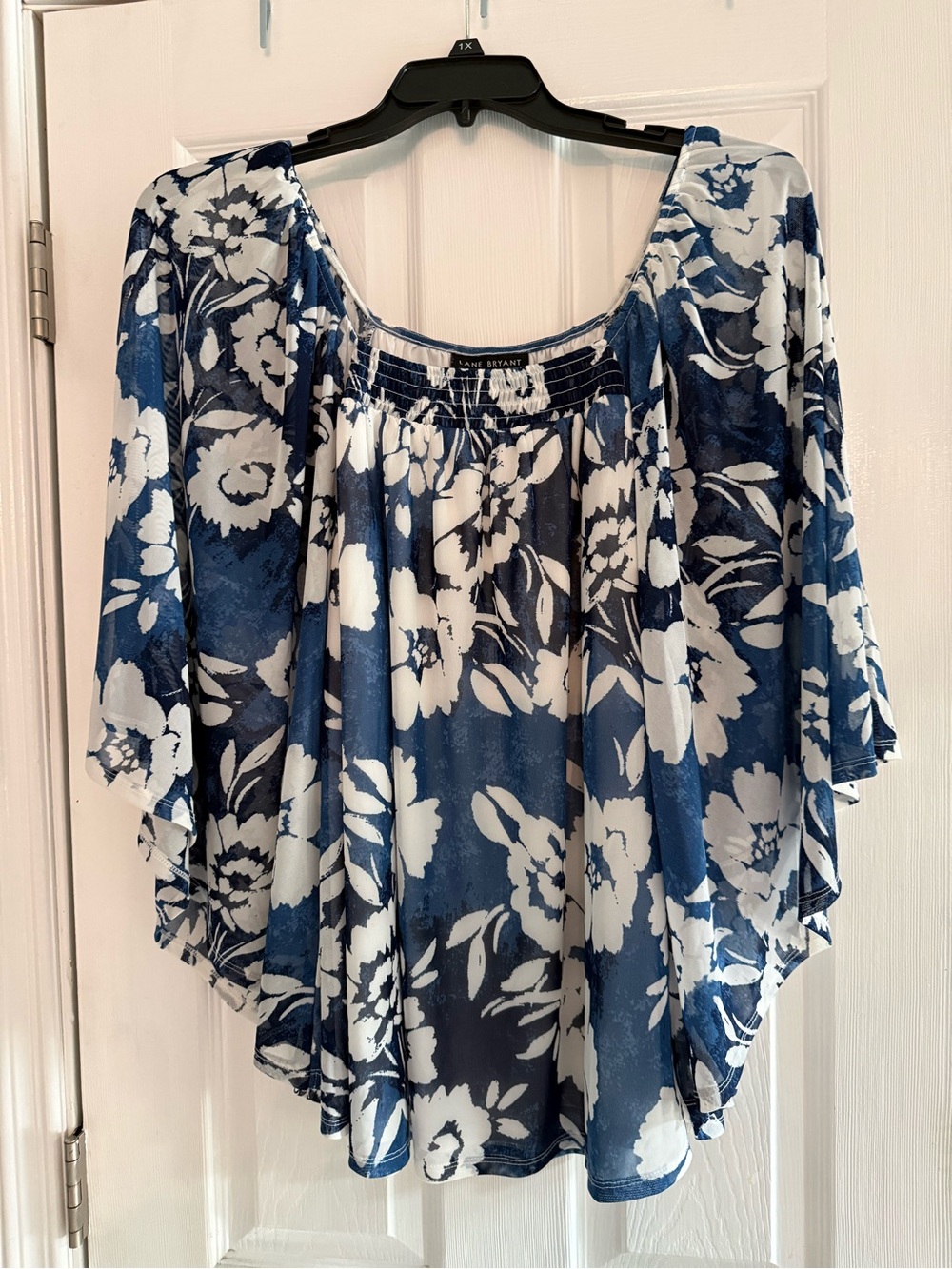 Lane Bryant Navy and White Floral Peasant Tunic